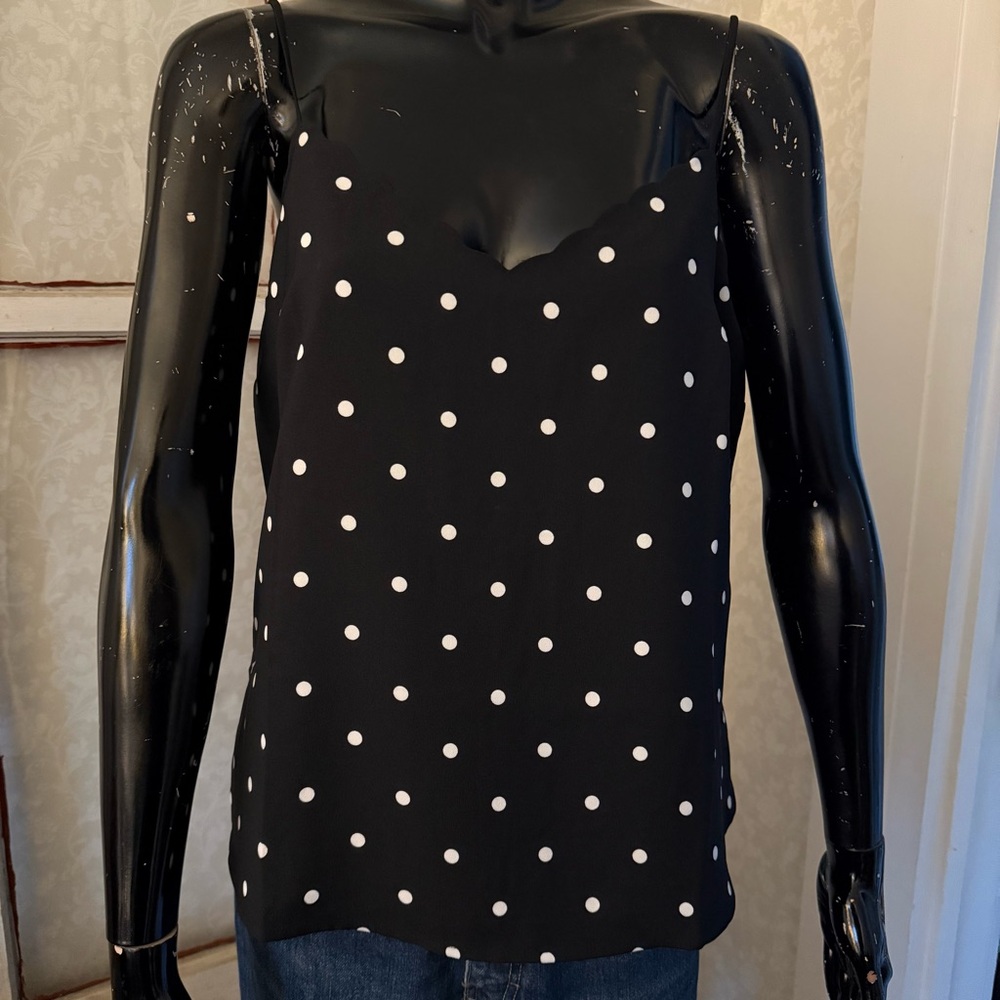 J Crew Factory Polka Dot Scalloped Cami Camisole Top Adjustable Straps Sz 10